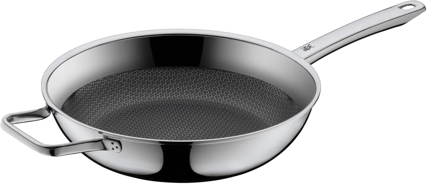 Padella WMF Profi Resist da 28 cm in acciaio con fondo antiaderente a nido d'ape e manico lungo