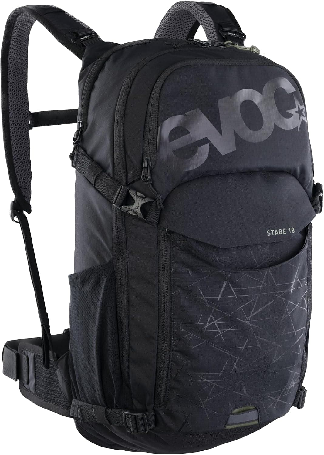 Zaino da bici EVOC Stage 18 nero con spallacci ventilati e cintura in vita